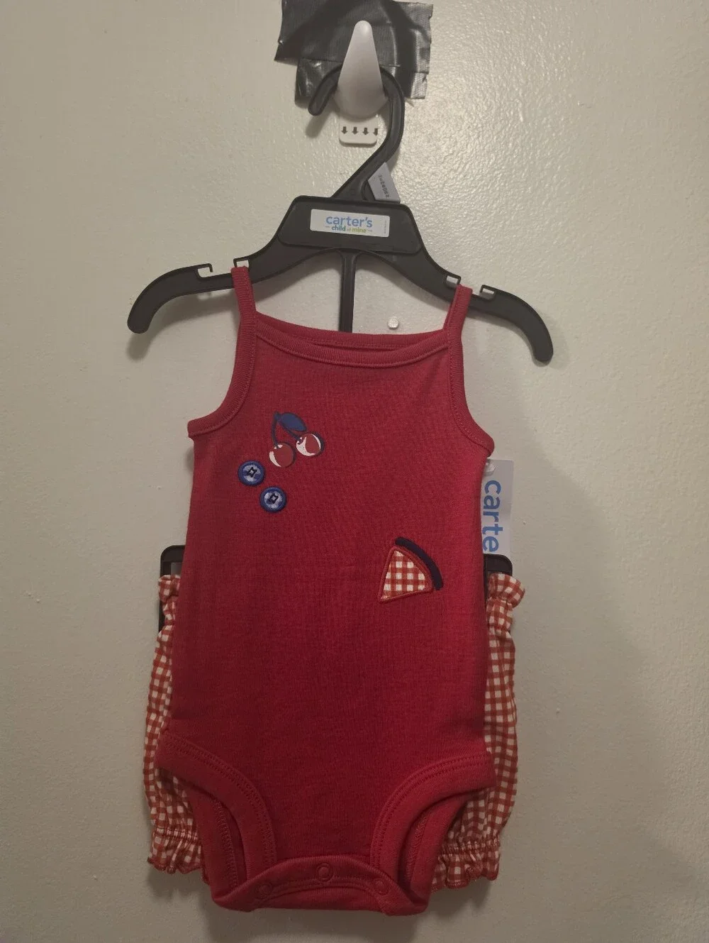 Carter's Red Infant Sleeveless Onesie with Playful Fruit Embroidery